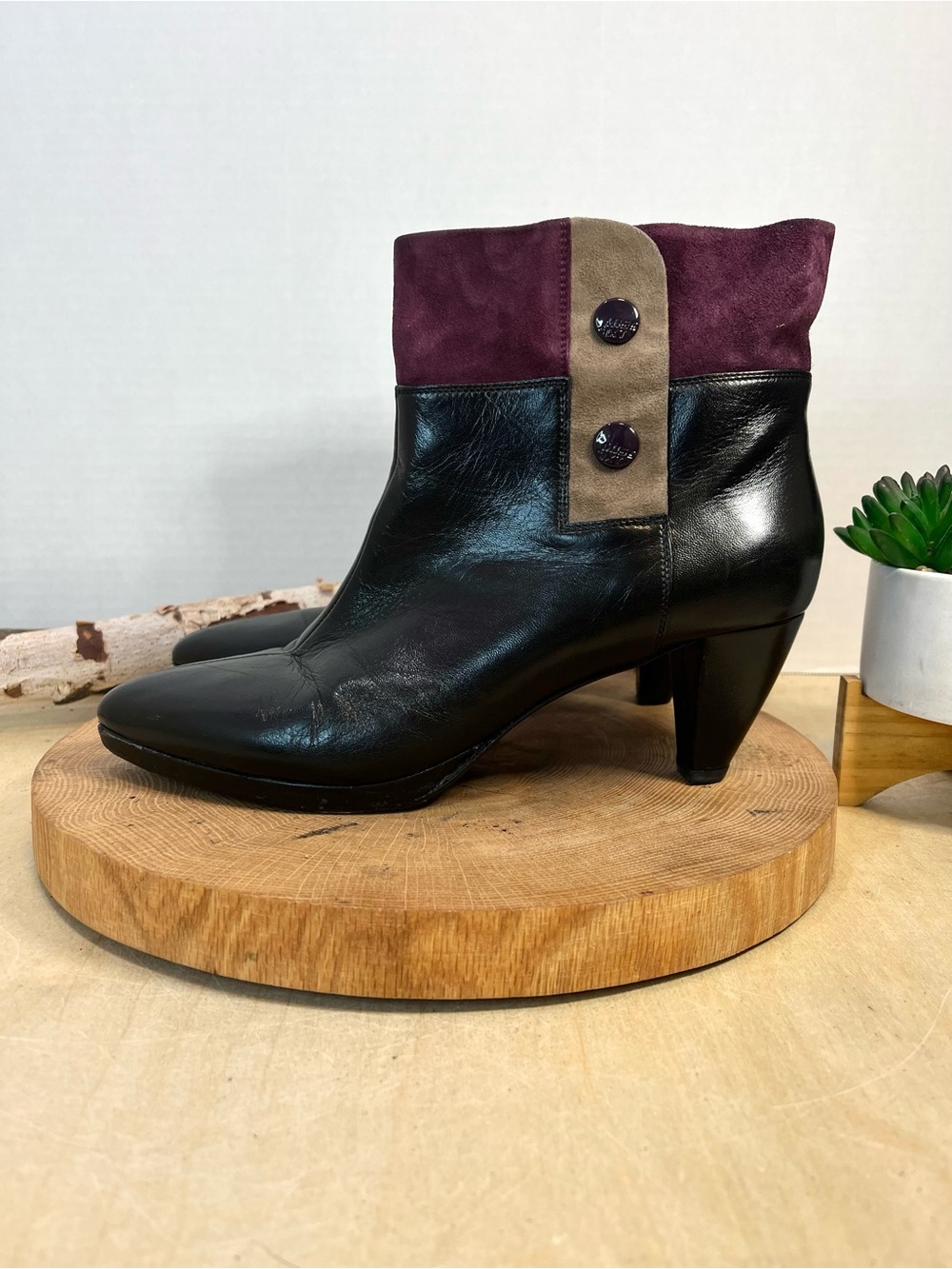 Vintage Miss Sixty Made in Italy Ankle Boots | Colorblock Maroon Taupe Black 40